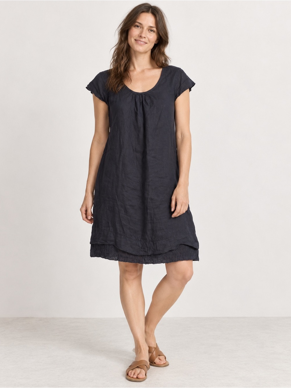 Navy blue Summer linen /ramie dress.